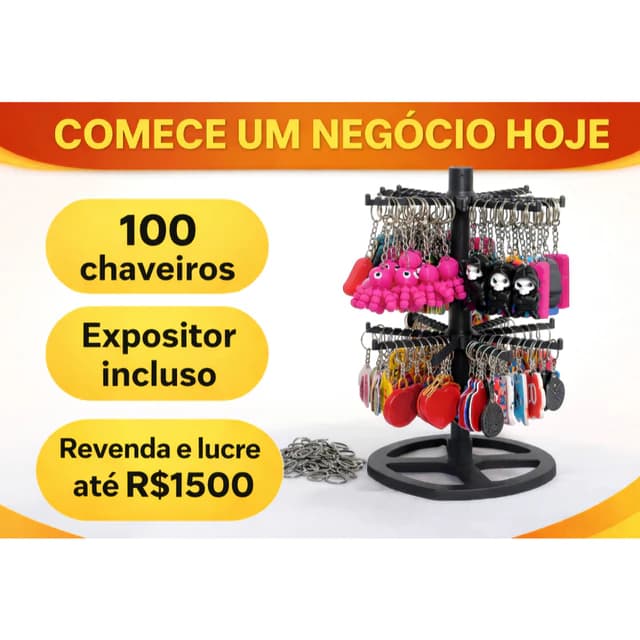Kit Revenda 100 Chaveiros + Expositor
